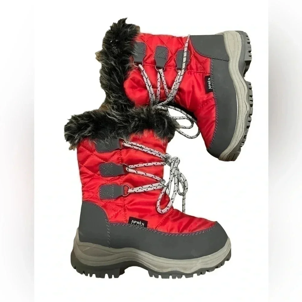 Apres by Lamo Kids Teeluride Faux fur Zip up Girls Boots Winter Snow Size 13